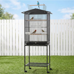 i.Pet 136cm Bird Cage Aviary Open Top Parrot Budgie Stand Wheels Black