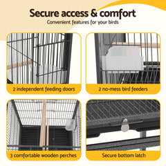i.Pet 136cm Bird Cage Aviary Open Top Parrot Budgie Stand Wheels Black