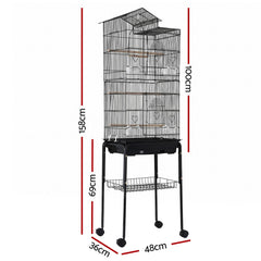 i.Pet 158cm Bird Cage Aviary Parrot Budgie Stand Wheels Black
