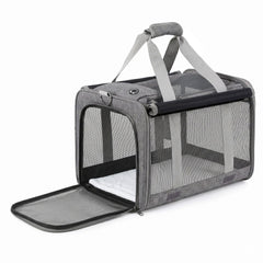 i.Pet Pet Carrier Bag Foldable Dog Cat Durable Crate Travel Cage Portable Car Kennel Grey