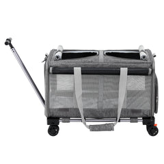 i.Pet Pet Carrier Swivel Wheels Foldable Cat Dog Trolley Stroller Travel Bag Grey