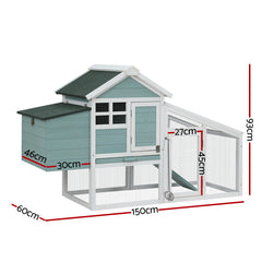 i.Pet Chicken Coop Rabbit Hutch 150cm x 60cm x 93cm Large Chicken Coop House Run Cage Wooden