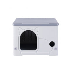 i.Pet Cat House Enclosed Shelter Plastic Nest Stackable Bench Box Outdoor Indoor Grey