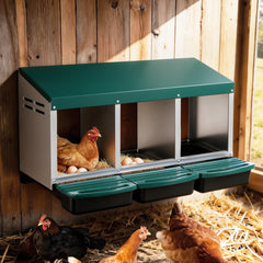 i.Pet Chicken Nesting Box Roll Away 3 Holes Metal Wall Mounted Nest Box Green