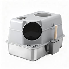 i.Pet Cat Litter Box Large Stainless Steel High Sided Pet Toilet Odour Control