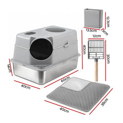 i.Pet Cat Litter Box Large Stainless Steel High Sided Pet Toilet Odour Control