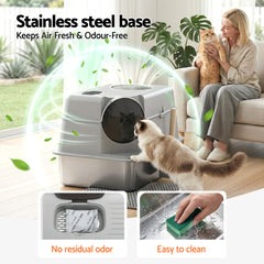 i.Pet Cat Litter Box Large Stainless Steel High Sided Pet Toilet Odour Control