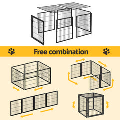 i.Pet Large Dog Crate Cage Playpen 129cm Puppy Pen Pet Enclosure Black