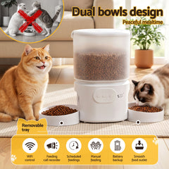 i.Pet 5L Automatic Pet Feeder Dual Bowl Smart Dispenser APP Control Cats Dogs