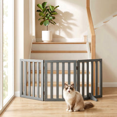 i.Pet Dog Gate Playpen Enclosure 3 Panels Pet Door Fence Wooden Play Pen Stair