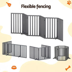 i.Pet Dog Gate Playpen Enclosure 6 Panels Pet Door Fence Wooden Play Pen Stair