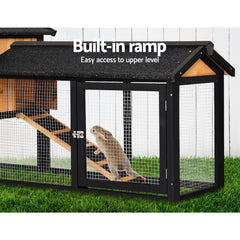 i.Pet Chicken Coop Rabbit Hutch 165cm x 43cm x 86cm Chicken Coop Large Run House Cage Wooden Outdoor