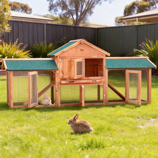 i.Pet Chicken Coop Rabbit Hutch 220cm x 44cm x 84cm Large Chicken Coop Run Wooden Outdoor Cage House