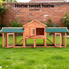 i.Pet Chicken Coop Rabbit Hutch 220cm x 44cm x 84cm Large Chicken Coop Run Wooden Outdoor Cage House