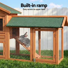 i.Pet Chicken Coop Rabbit Hutch 220cm x 44cm x 84cm Large Chicken Coop Run Wooden Outdoor Cage House