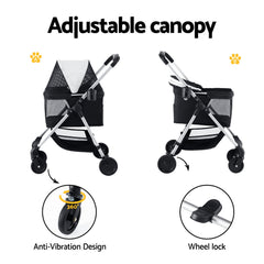 i.Pet Pet Stroller Pram Dog Cat Carrier Cage Large Travel Pushchair Foldable 4 Wheels