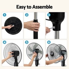 DEVANTI 16" Pedestal Fan with Remote 3 Speeds 8H Timer, Black