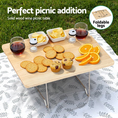 Alfresco 2 Person Picnic Basket Set with Table Blanket Cooler Wooden Insulated