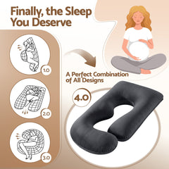 Giselle Bedding Pregnancy Pillow G-Shaped Full Body Pillow for Back and Belly Support Maternity Pillow with Removable Cover, Dark Grey 135x70 cm