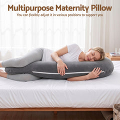 Giselle Bedding Pregnancy Pillow for Side Sleeping L-Shaped Maternity Body Pillow for Women 100% Cotton Jersey Cover for Head Neck Belly Support, 63x115 cm Grey