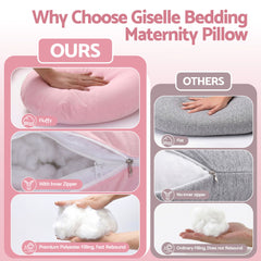 Giselle Bedding Pregnancy Pillow U Shaped Full Body Pillow with 100% Cotton Jersey Cover Maternity Pillow for Sleeping Reading, Pink, 73x133cm