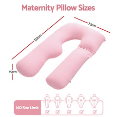 Giselle Bedding Pregnancy Pillow U Shaped Full Body Pillow with 100% Cotton Jersey Cover Maternity Pillow for Sleeping Reading, Pink, 73x133cm