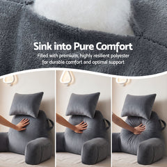 Giselle Bedding Reading Pillow with Detachable Neck Roll & Armrests Sit Up Pillow for Bed Back Support Pillow for Watching TV & Gaming Gray
