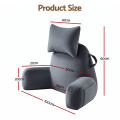 Giselle Bedding Reading Pillow with Detachable Neck Roll & Armrests Sit Up Pillow for Bed Back Support Pillow for Watching TV & Gaming Gray