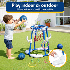 Keezi Kids Basketball Hoop with 4 balls Ring Toss Sports Pool Toys Blue