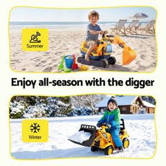 Keezi Kids Ride On Toy Car Bulldozer and Digger with Helmet Outdoor Sandpit Toys Yellow