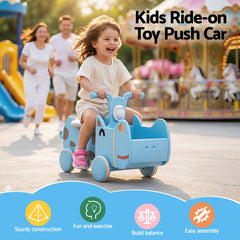 KEEZI Kids Ride On Push Car Toys with Storage Space Animal Stickers Blue 67CMX43CM