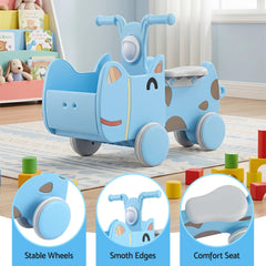 KEEZI Kids Ride On Push Car Toys with Storage Space Animal Stickers Blue 67CMX43CM