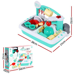 Keezi Kids Kitchen Play Set Play Pretend Sink Dishwasher Toys Green