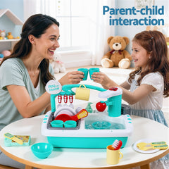 Keezi Kids Kitchen Play Set Play Pretend Sink Dishwasher Toys Green