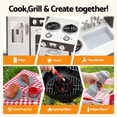 Keezi Kids Kitchen Playset BBQ Grill Toy with Wooden Pretend Play Set 80cm