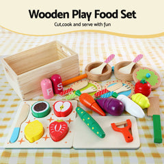 Keezi Kids Wooden Kitchen Playset 2-piece Pretend Toy Kitchen 29pc Food Set