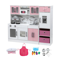 Keezi Kids Kitchen Playset 2-Piece Wooden Pretend Play Coffee Maker Toy 100CM Pink