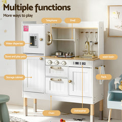 Keezi Kids Kitchen Play Set Wooden Pretend Toys Cooking Children Storage Golden