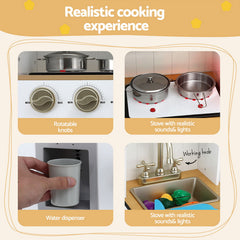 Keezi Kids Kitchen Play Set Wooden Pretend Toys Cooking Children Storage Golden