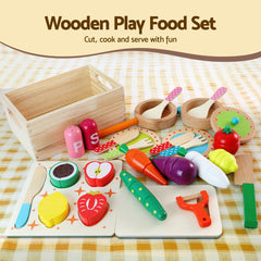 Keezi Kids Wooden Toy Kitchen with 29pc Play Food and Cookware Set