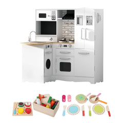 Keezi Kids Wooden Toy Kitchen with 29pc Play Food and Cookware Set