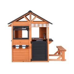 Keezi Kids Pretend Kitchen Wooden Cubby House Outdoor Playhouse Side Bench