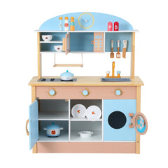 Keezi Kids Wooden Pretend Kitchen Play Sets Cooking Toys Pot Pan Bowls Oven Dishwasher 80CM Blue
