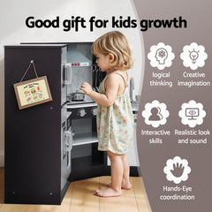 Keezi Kids Kitchen Play Set Wooden Pretend Cooking Playset w/Sounds Lights Black