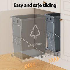Cefito Pull Out Bin Kitchen Cabinet Slide Garbage Rubbish Bins Basket 40L Grey