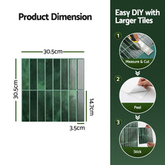 Artiss 3D Peel and Stick Wall Tiles Self Adhesive LinearGrid Backsplash 10 Sheets, Green