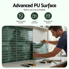 Artiss 3D Peel and Stick Wall Tiles Self Adhesive LinearGrid Backsplash 10 Sheets, Green