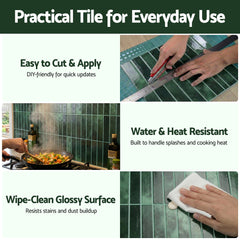 Artiss 3D Peel and Stick Wall Tiles Self Adhesive LinearGrid Backsplash 10 Sheets, Green