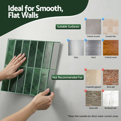 Artiss 3D Peel and Stick Wall Tiles Self Adhesive LinearGrid Backsplash 10 Sheets, Green