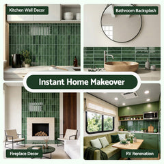 Artiss 3D Peel and Stick Wall Tiles Self Adhesive LinearGrid Backsplash 10 Sheets, Green